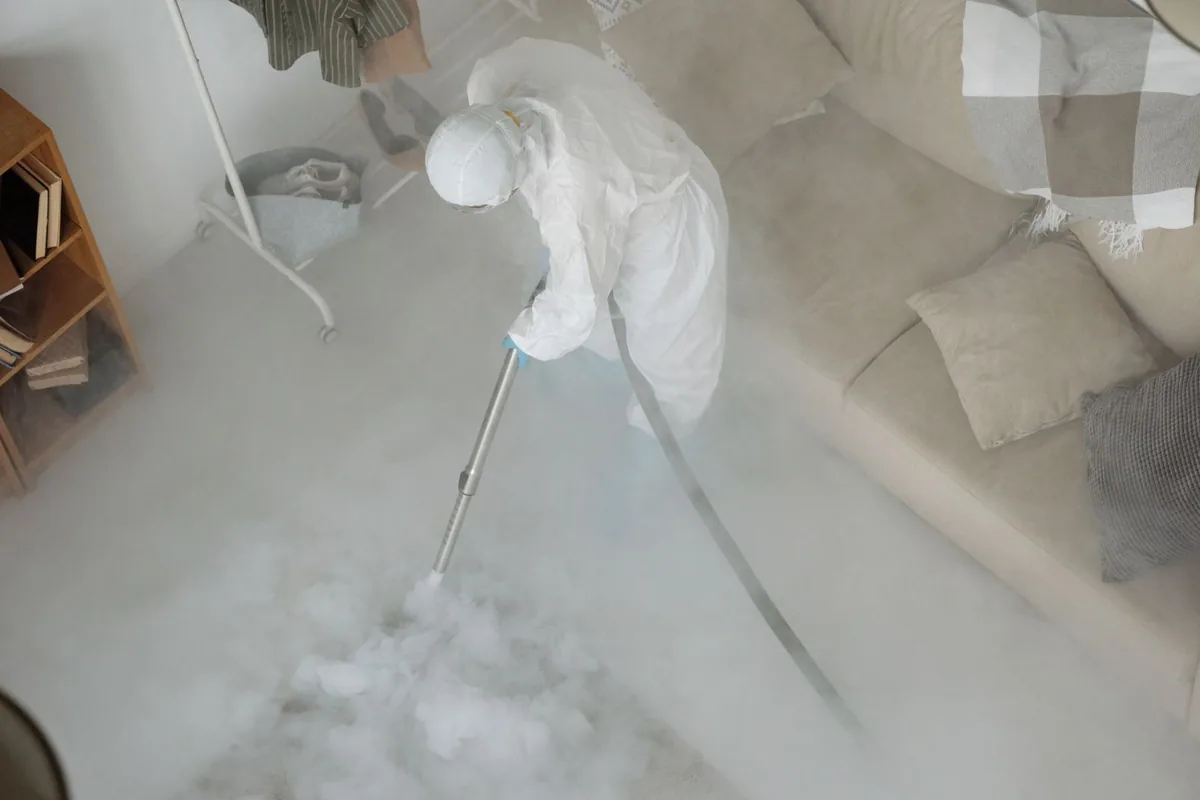 Biohazard cleanup technician in protective equipment, Harris Park, St. Petersburg, FL